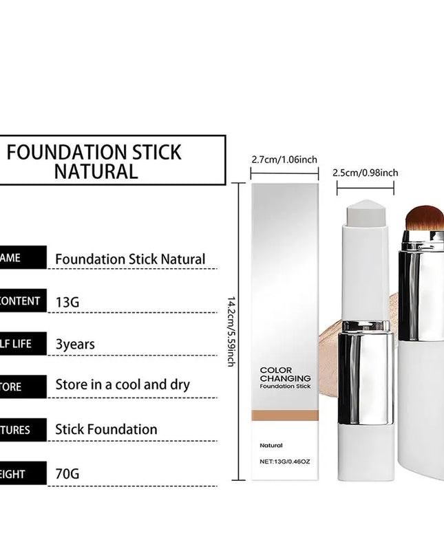 2-in-1 Color-Changing Foundation Stick Liquid Lightweight Moisturizing Brightening Foundation Color Changing For All Skin Types