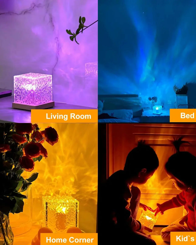HOMEFISH RGB 16 Colors Night Light with Remote Ocean Wave Aurora Projector Rechargeable Table Lamp for Home Bedroom Decor