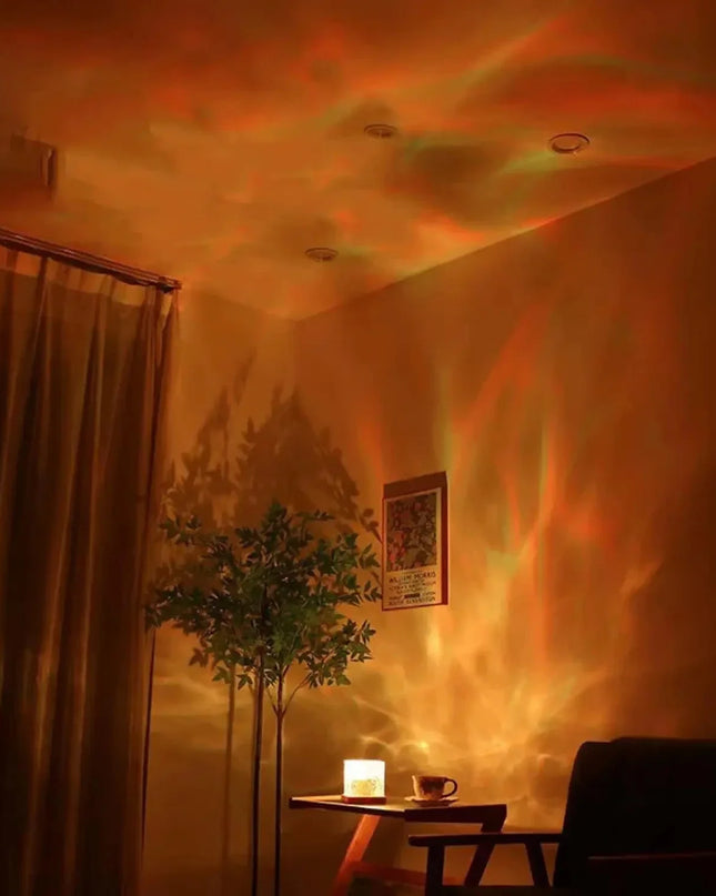 HOMEFISH RGB 16 Colors Night Light with Remote Ocean Wave Aurora Projector Rechargeable Table Lamp for Home Bedroom Decor