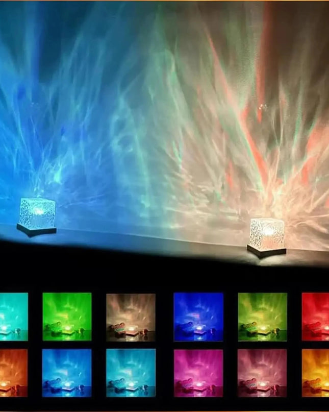 HOMEFISH RGB 16 Colors Night Light with Remote Ocean Wave Aurora Projector Rechargeable Table Lamp for Home Bedroom Decor