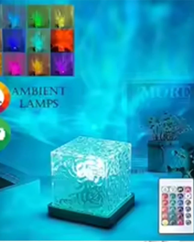 HOMEFISH RGB 16 Colors Night Light with Remote Ocean Wave Aurora Projector Rechargeable Table Lamp for Home Bedroom Decor